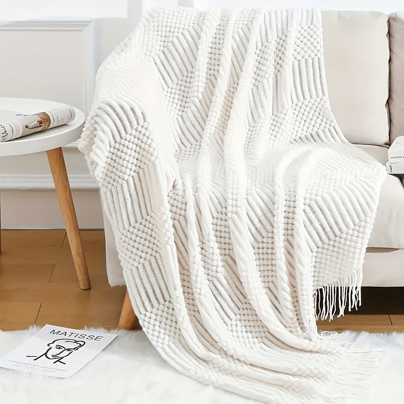 1pc Soft & Cozy Textured Knitted Throw Blanket - Perfect for Sofa and Couch Decor - Green and Tan Color Combination - Decorative Accent for Living Room - Soft Brushed Fabric - Easy Care