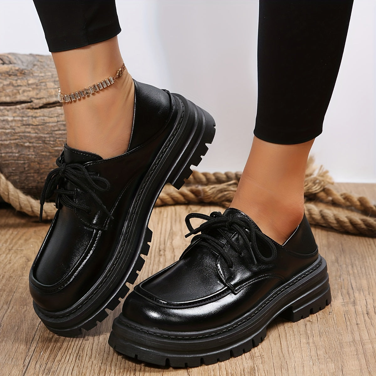 Womens Oxford Charm - Solid Hue Lace-Up Platform Loafers - Ultra-Comfortable Soft Sole, Minimalist Low-top, Durable & Stylish Preppy Shoes