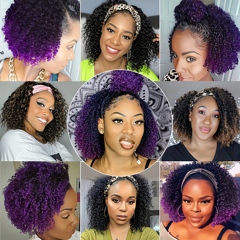 Radiant Purple Kinky Curly Bob Wig - Heat Resistant Synthetic Hair - Half Wigs for Fashionable Women - Effortless Style, High-Temperature Safe