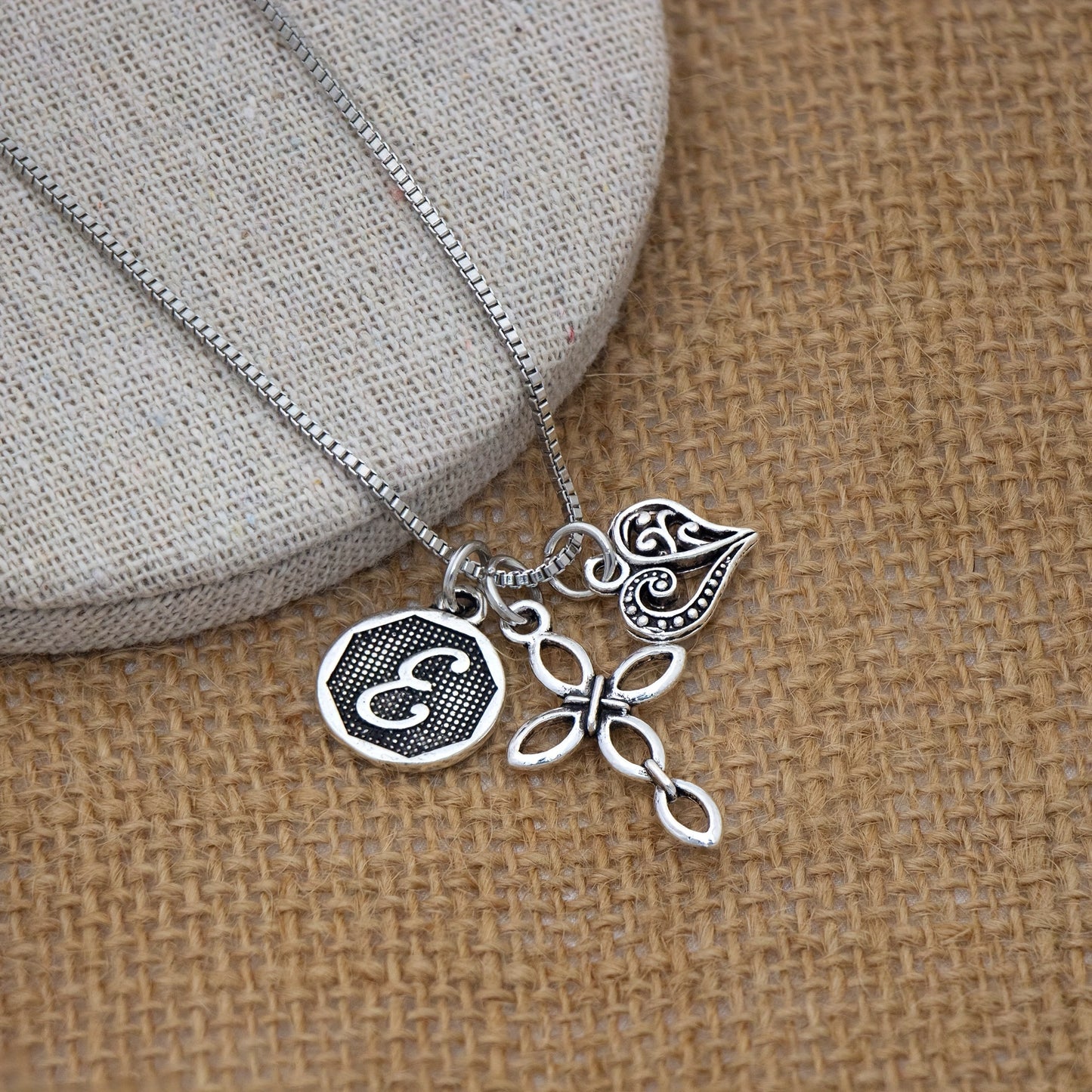 1pc Silvery Initial A-Z Square Chain Necklace For Men Women, Letter Heart Cross Pendant Necklaces, Valentine's Day Birthday Jewelry Gifts