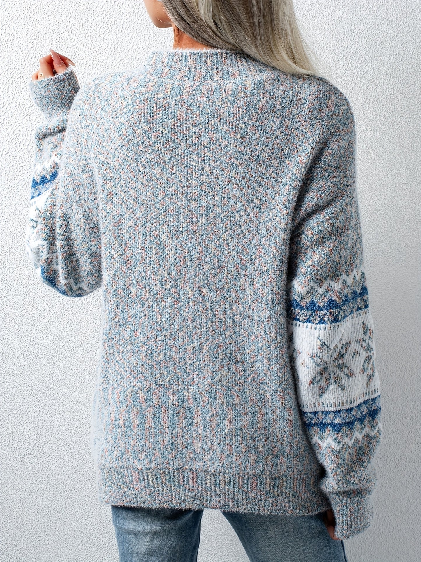 Cozy Snowflake Pattern Mock Neck Long Sleeve Pullover Sweater - Women's Winter Clothing - Soft, Cute, and Comfortable Sweater for Casual Daily Wear