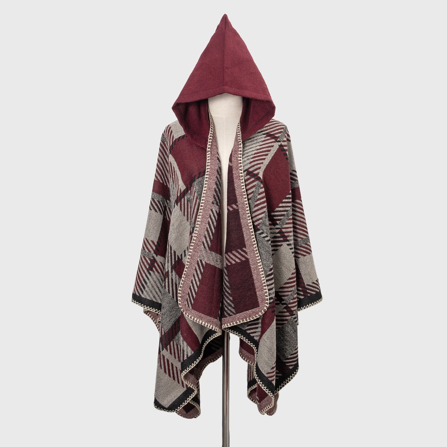 Cozy Oversized Hoodie Scarf Blanket - Stylish Boho Geometric Print with Tassels - Ultra-Soft Warm Cape for Outdoor Adventures, Windproof & Thick Cardigan Shawl