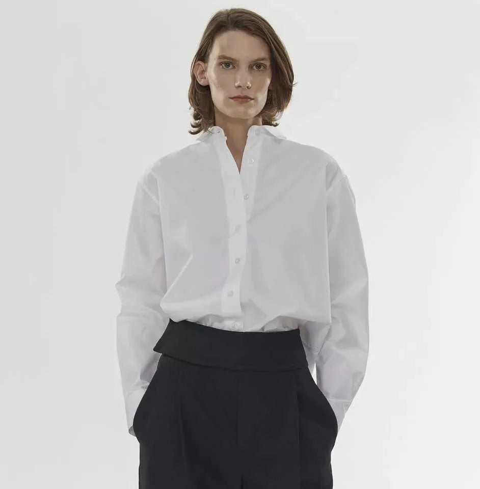 Toteme Embroidered Cotton Lapel Shirt Fall Classic Designer Simple Loose Long Sleeve White Womens Tops Free Shipping
