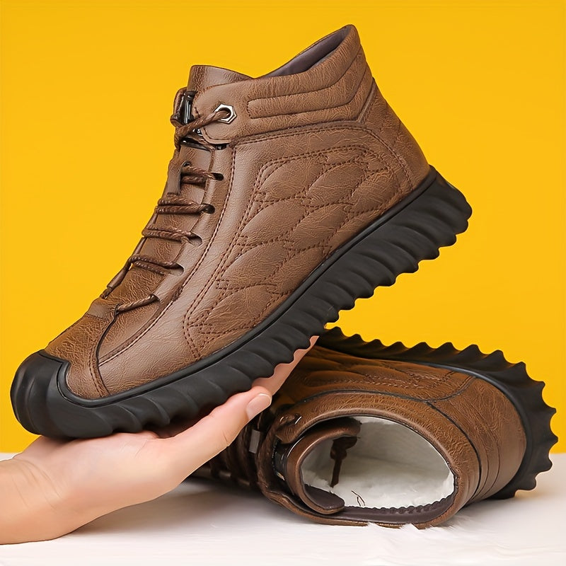 Plus Size Mens Comfort Boots - Fashionably Trendy, Slip-Resistant, Lace-Up, Vintage-Inspired Design - Ideal for Outdoor Activities and Daily Wear, Ankle-High, Solid Color