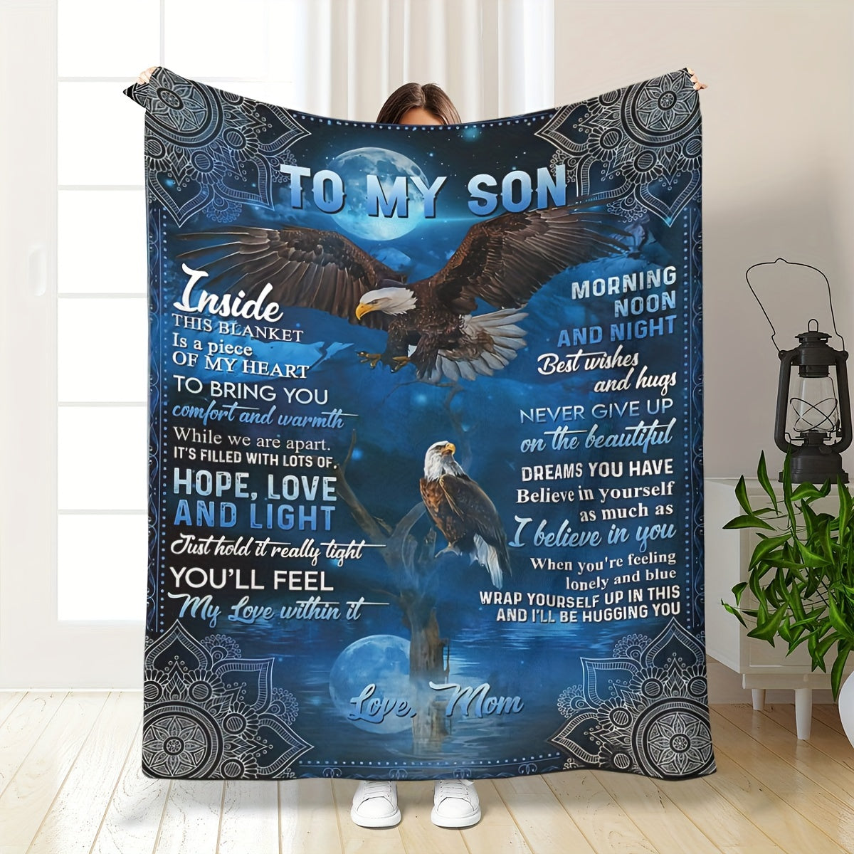 1pc Cozy Eagle Flannel Throw - Soft, Warm, and Plush Bed Blanket for Bedroom, Study, Travel, and Camping - Perfect Gift for Son