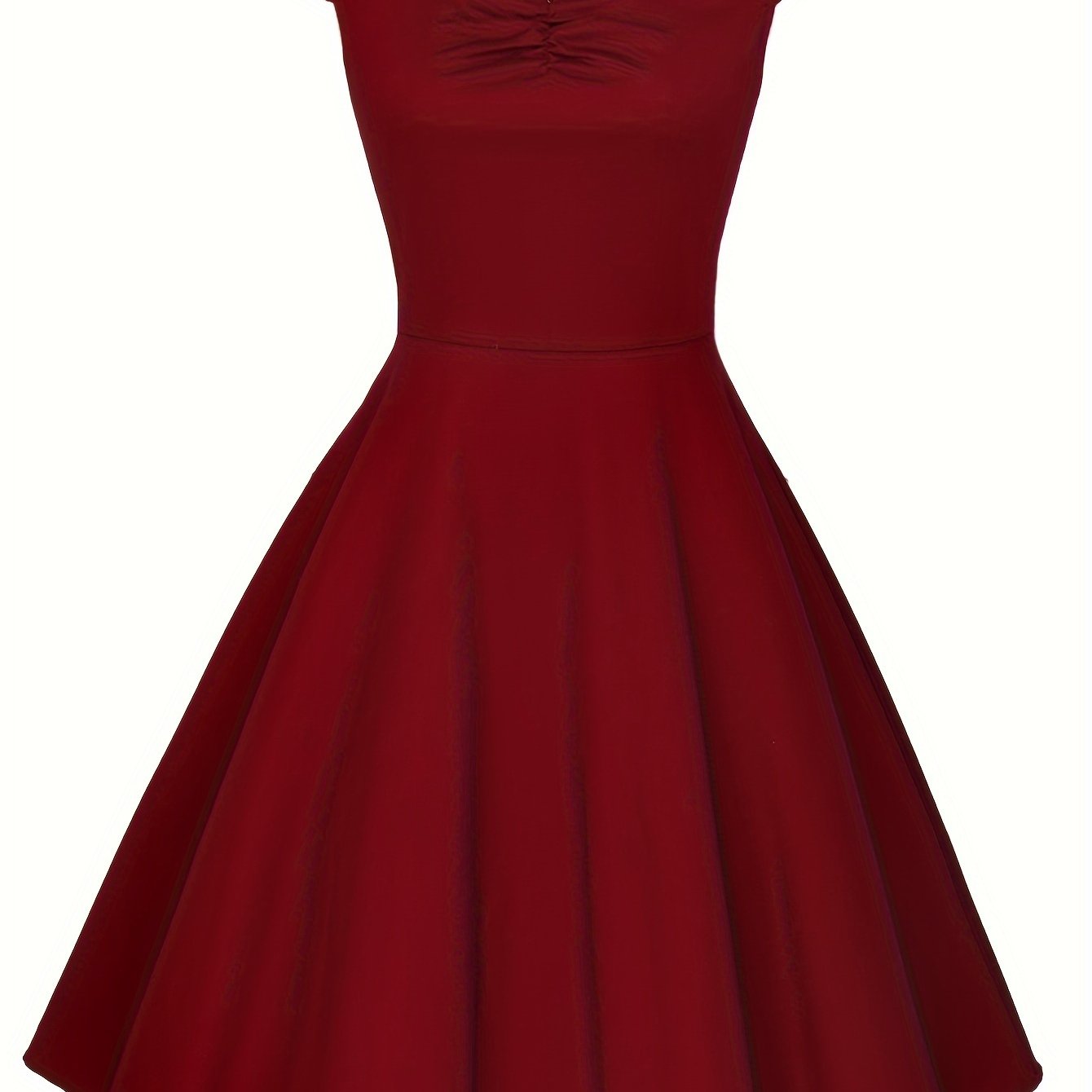 Vintage Short Sleeve Ruched Bridesmaid Dress - Fitted, Cotton, Micro Elasticity, Notched Collar, Solid Color - Hand Washable, Perfect for Wedding Party