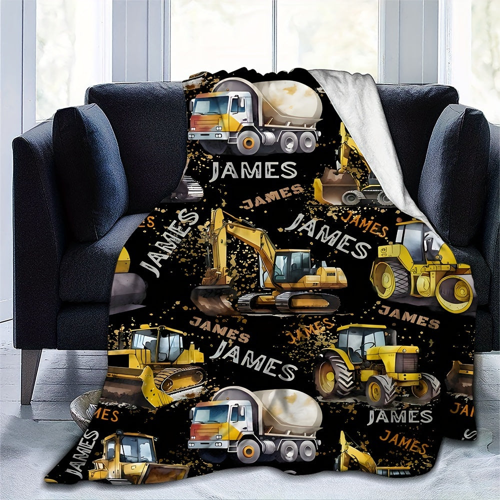 1pc Customizable Fleece Throw Blanket - Soft, Cozy, Personalized Excavator Design with Custom Name and Letter - Perfect Gift for Daughter, Granddaughter, Adults for Home, Picnic, Travel, and Outdoor Activities