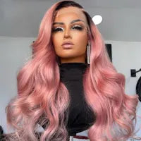 Peruvian Hair Wine Red Blonde Highlight Colored Body Wave Lace Front Wigs HD 13x4 Lace Frontal Wig PrePlucked Synthetic Closure Preplucked