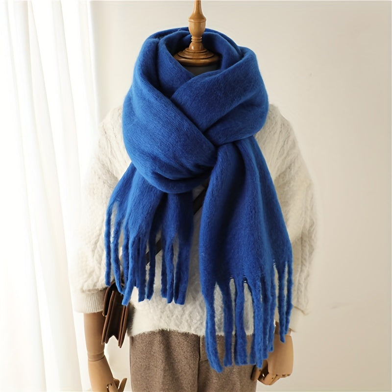 Fluffy Chunky Scarf - Luxurious Imitation Cashmere, Ultra-Soft and Cozy, Timeless Solid Color Design, Elegant and Sophisticated, Generously Long with Fashionable Tassel, Thickened for Extra Warmth, Cold-Weather Ready, Versatile and Easy to Style - Perfect