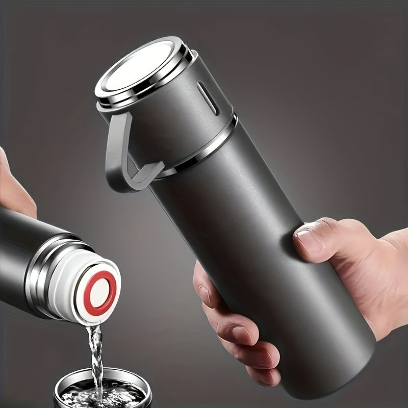 1pc/1 Set, Vacuum Flask, Stainless Steel Insulated Water Bottle With Extra 2 Lids, Travel Thermal Cups, For Hot And Cold Beverages, Summer Winter Drinkware, Gifts