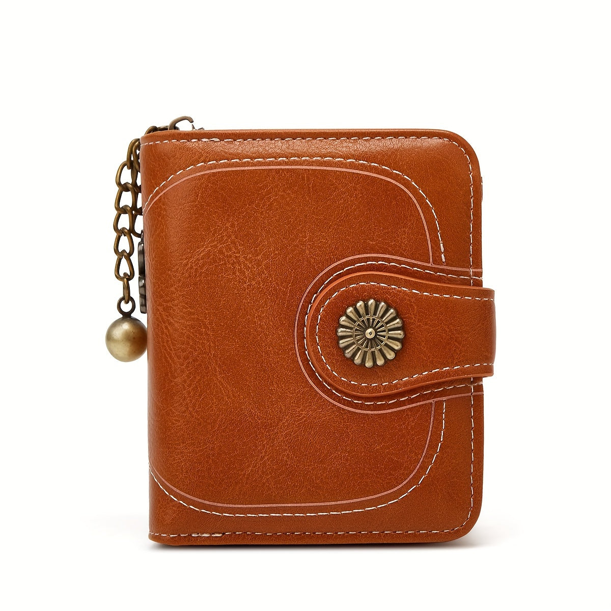 Vintage Solid Color Short Wallet, Zipper Around Coin Purse, Classic Women's Credit Card Holder
