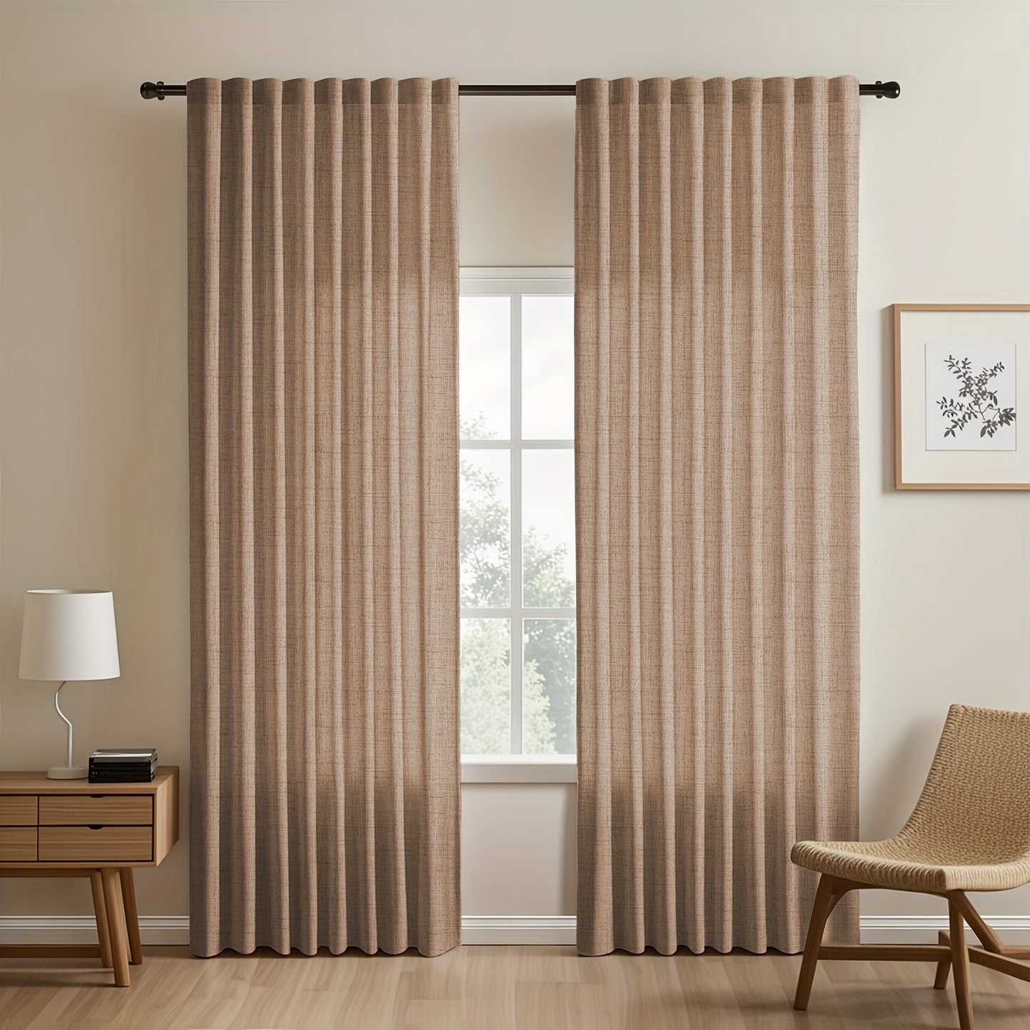 2pcs Contemporary Linen-Look Curtains - European Style, Light Filtering, UV Protection, Polyester Material, Solid Color, Machine Washable, for Living Room/Bedroom/Kitchen/Study, No Lining, Rod Pocket Hanging Type, Suitable for All Seasons