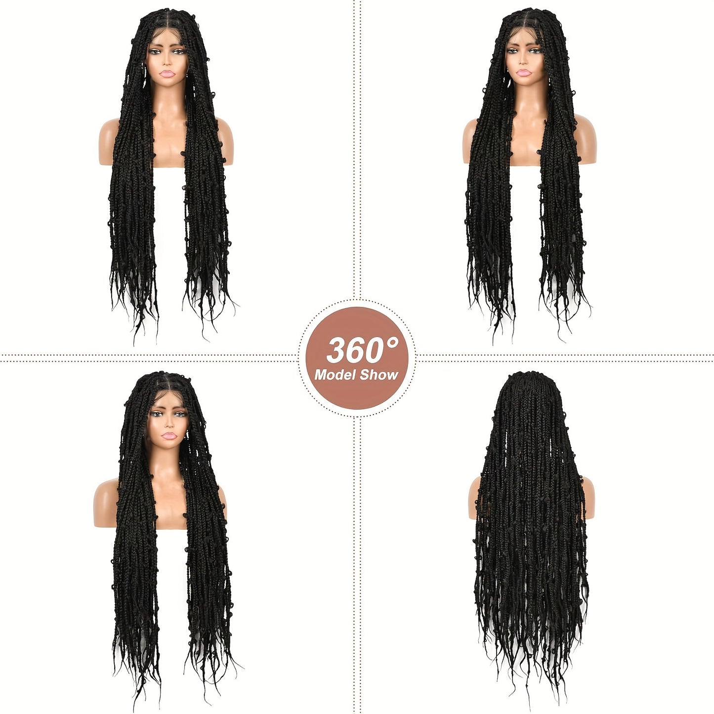 44 150% Density Full Lace Bohemian Braided Wig with Triangle Knotless Box Braids, Boho Curls, and Natural Black Color for African Women