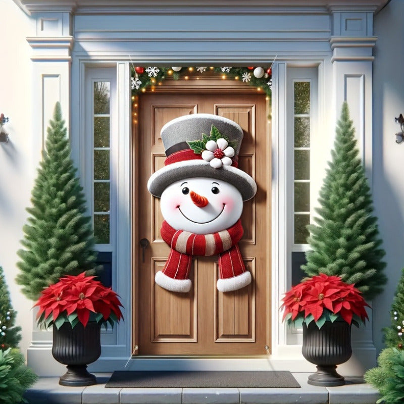1pc, Festive Snowman Door Hanging, 35.4x70.9 Inches, Polyester, Modern Christmas Porch Decor, Battery-Free, for Home & Party Decoration, Holiday Gifts