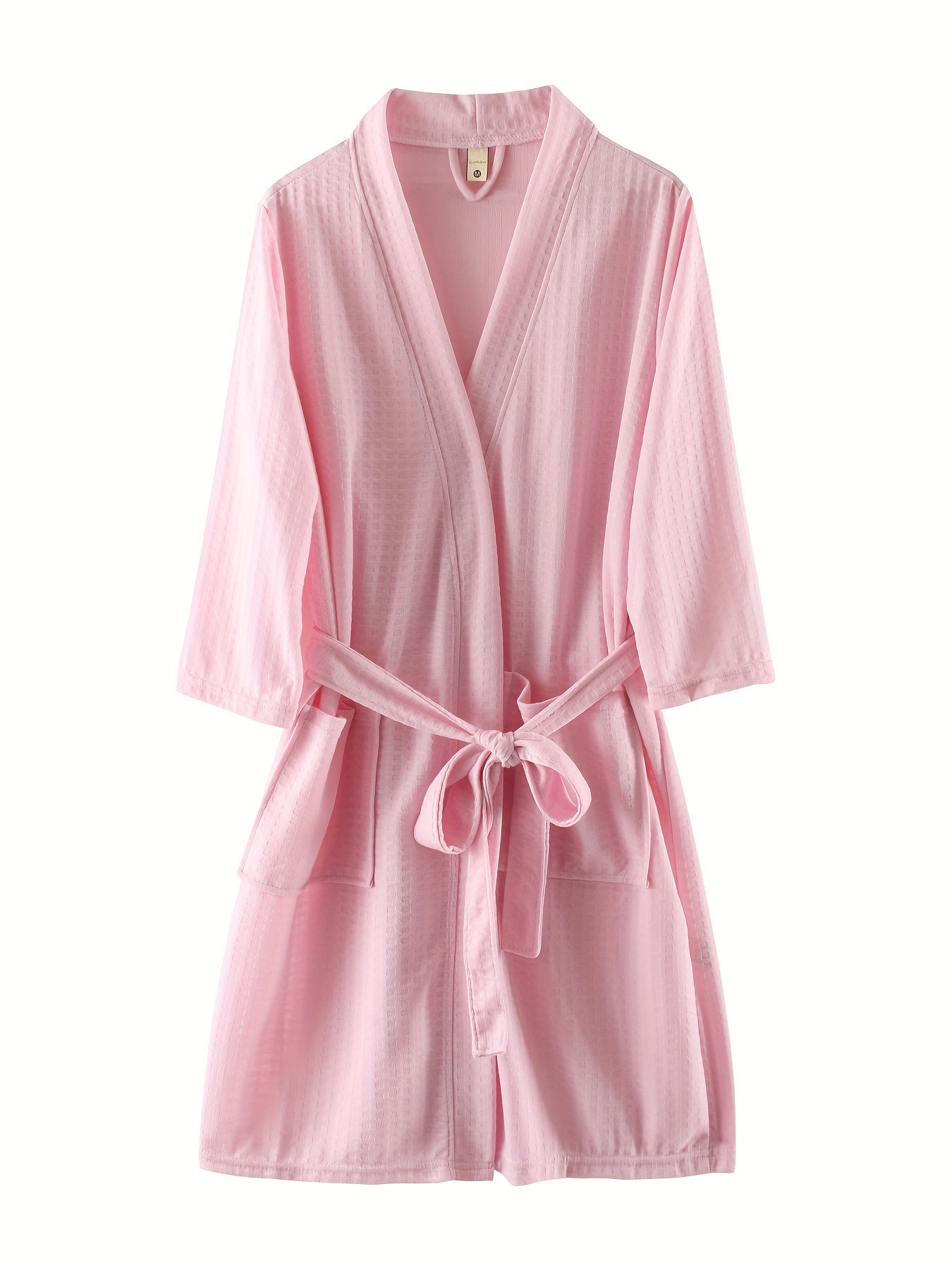 Men's Waffle Bathrobe Japanese Kimono Robe, Vacation Style Comfortable Sleepwear Elegant Style Bathrobe With Belt Spa Home Wears