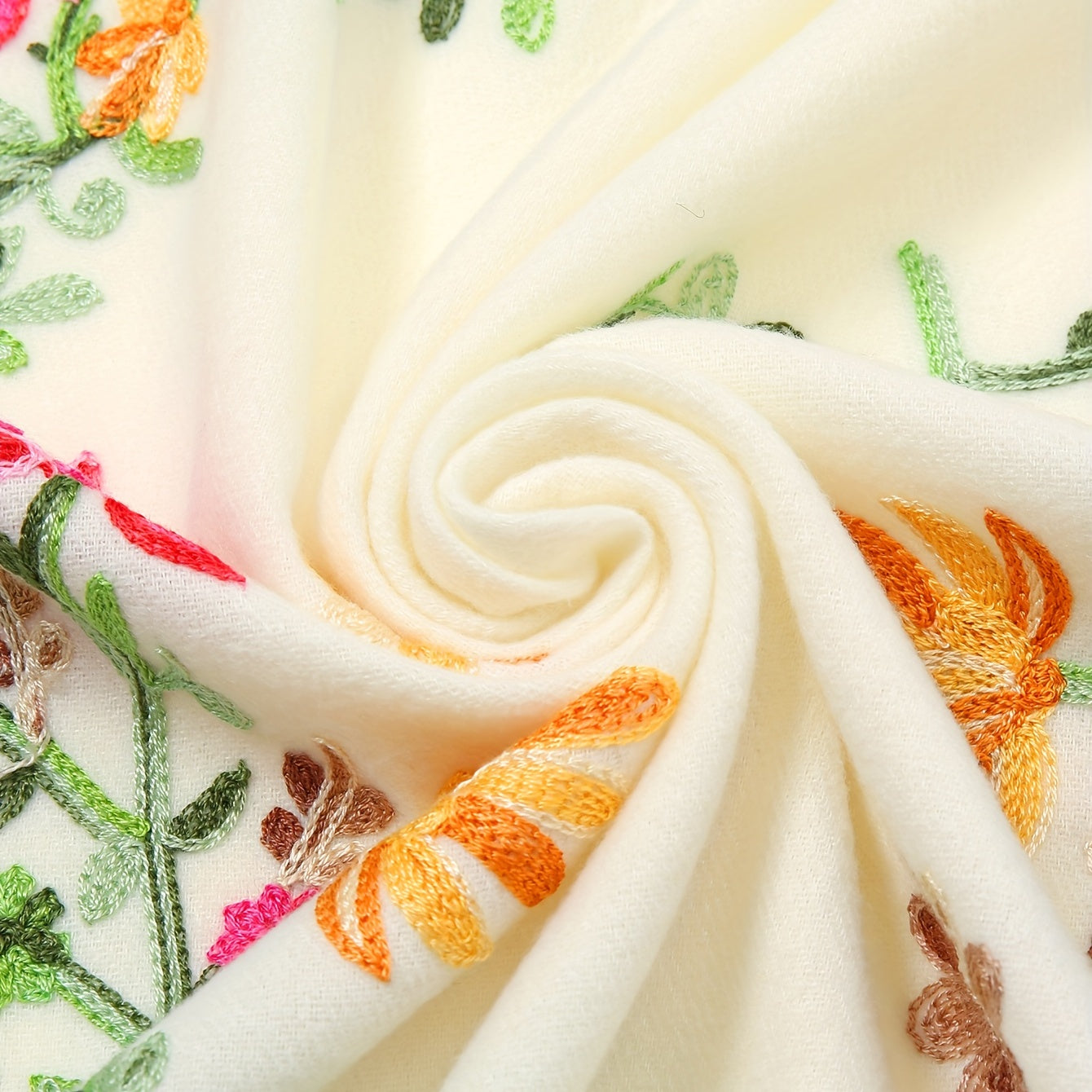 Embroidered National Style Scarf - Soft, Warm, Windproof, and Elegant Wrap for Going Out - Polyester Imitation Cashmere with Tassel and Flower Pattern