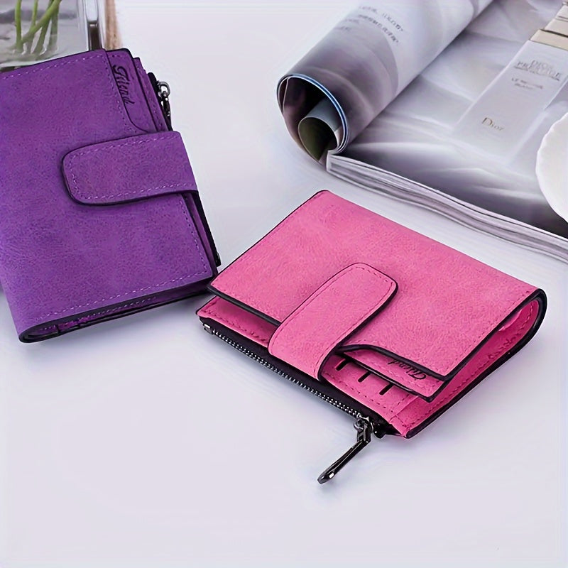 Vintage Solid Color Short Wallet, All-Match Clutch Coin Purse, Classic Credit Card Holder