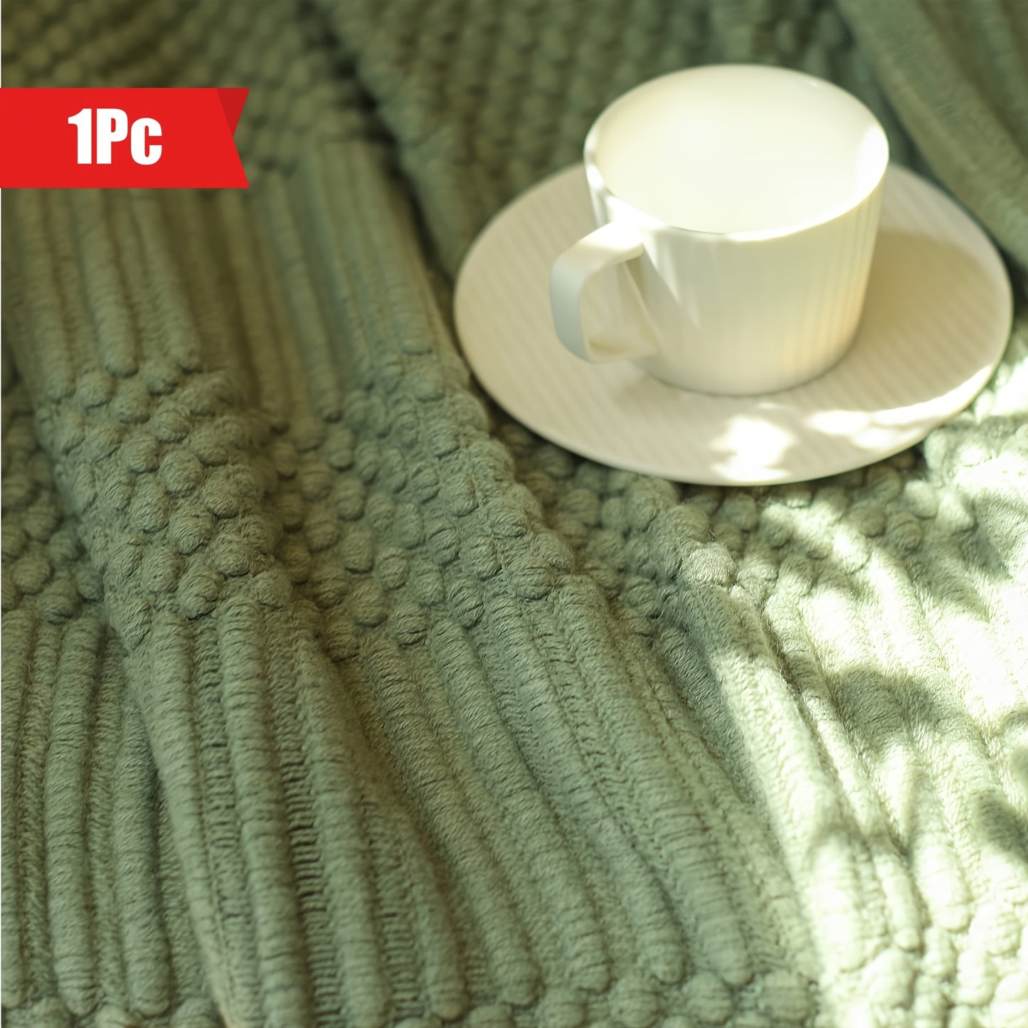 1pc Soft & Cozy Textured Knitted Throw Blanket - Perfect for Sofa and Couch Decor - Green and Tan Color Combination - Decorative Accent for Living Room - Soft Brushed Fabric - Easy Care