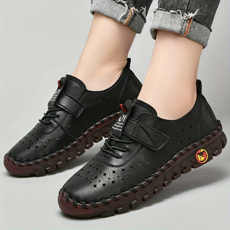 Stylish Womens Microfiber Flat Sneakers - Breathable, Embroidered, Solid Color, Lace Up, Low Top, Casual Walking Shoes for Summer - European and North America Special