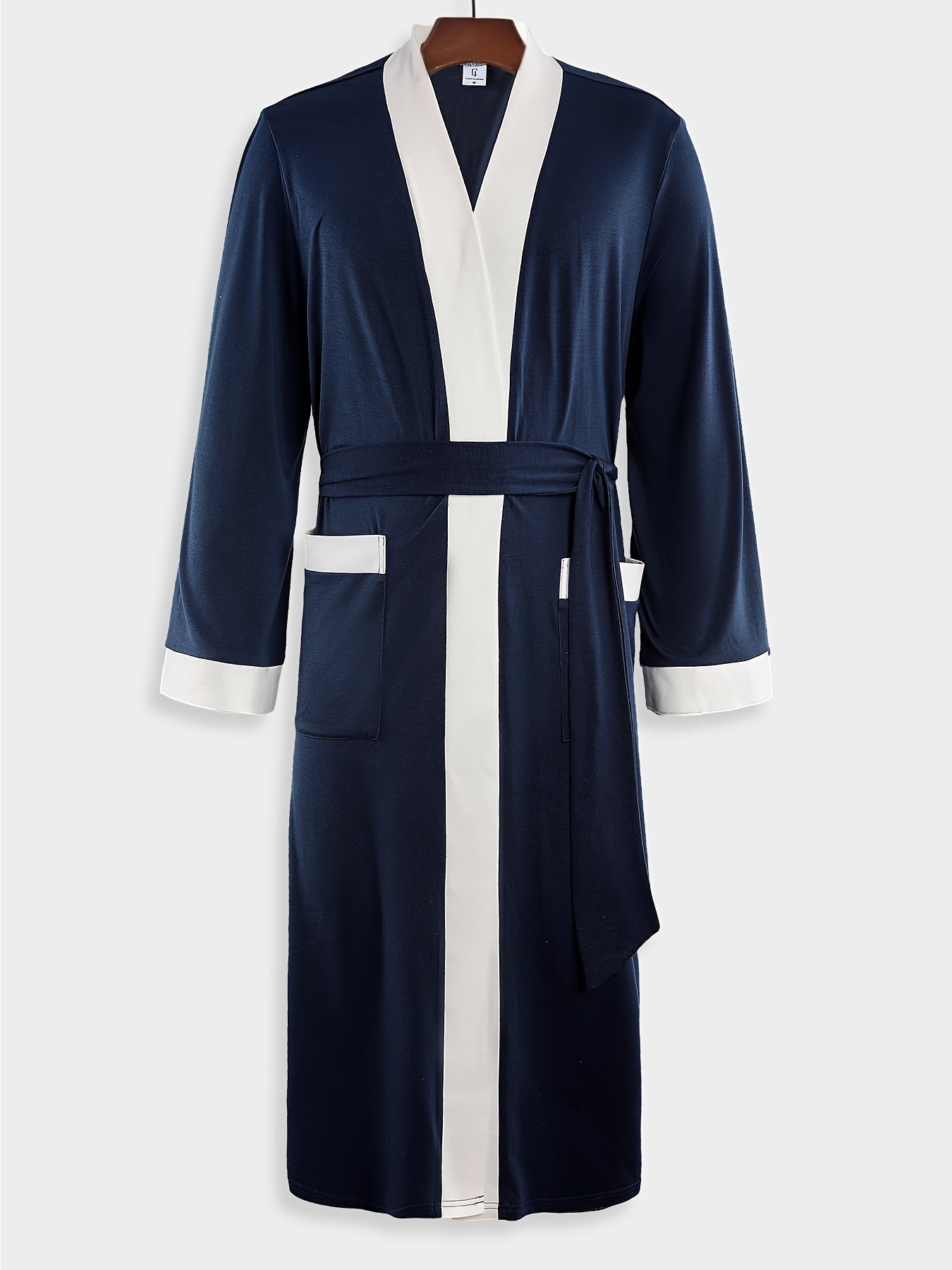 Mens Comfy Color Block Robe - Soft One-Piece Night-Robe with Spacious Pocket and Adjustable Lace-Up Closure - Perfect for Lounging Around the House in Pajamas After Bath or Shower