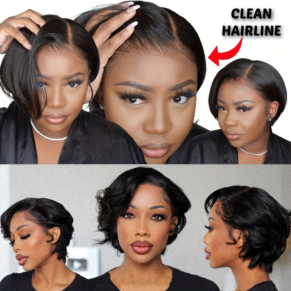 Brazilian Remy Human Hair Wigs 13x4 Lace Front Short Straight Wig Pixie Cut Bob Wig Straight Bob Human Hair Wigs For Women 180% Density 6 Inch 13x4 Lace Closure Wigs Human Hair