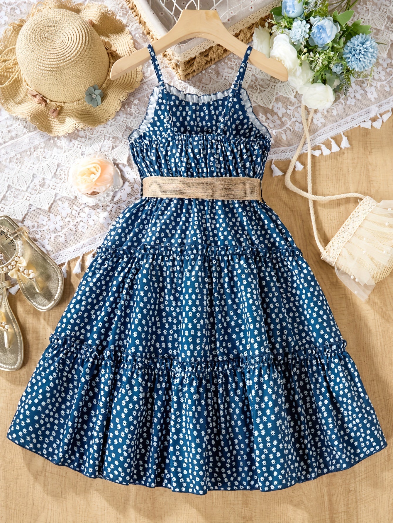 Tween Girls' Enchanting Boho Cami Dress - Ruffle Detail, A-Line Silhouette, Lightweight Fabric - Ideal For Beach Escapades and Summer Outings
