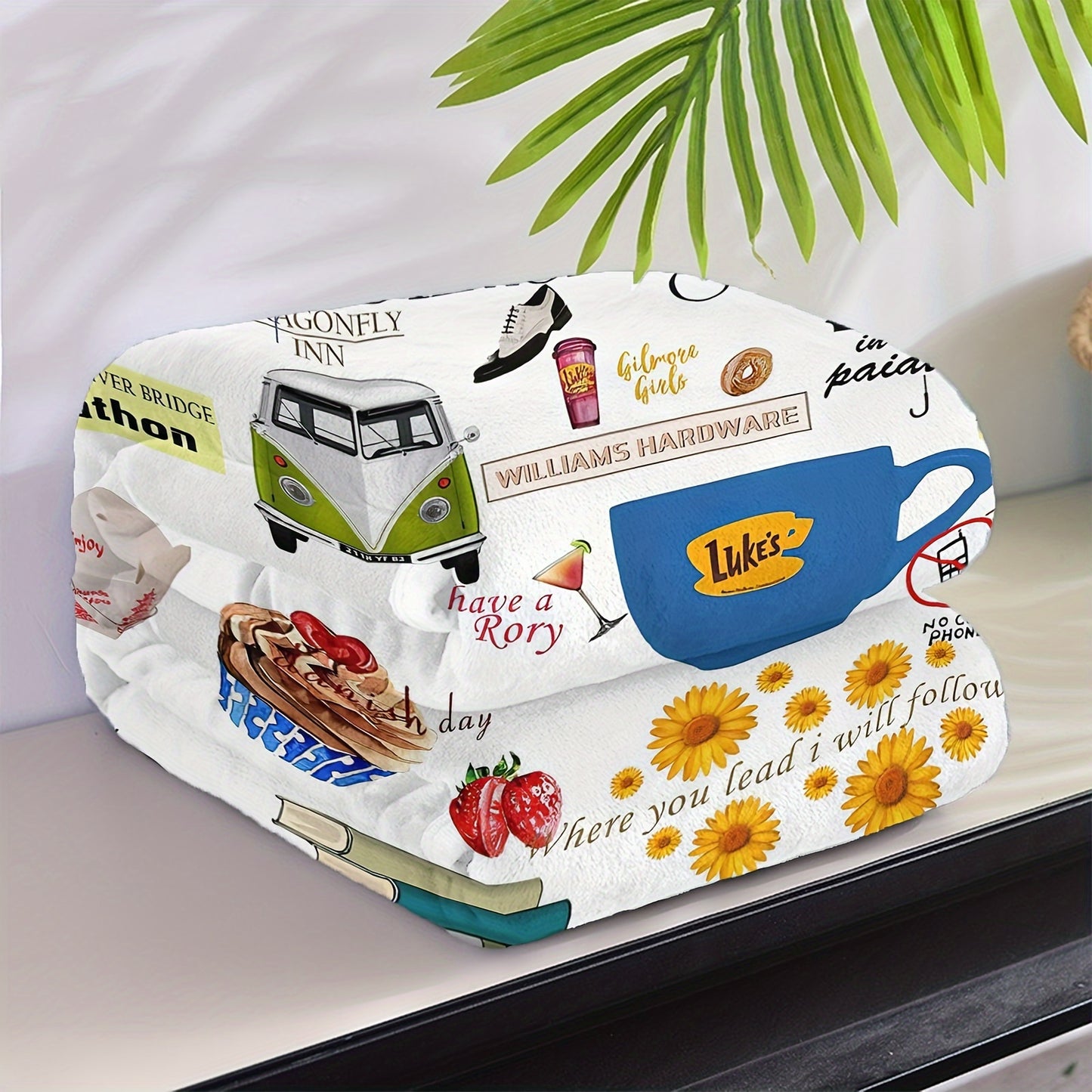 Gilmore Girls Foodie-Themed Plush Blanket - Soft, Reversible Flannel Throw for Couch, Bed, Office - Perfect Birthday Gift for Fans