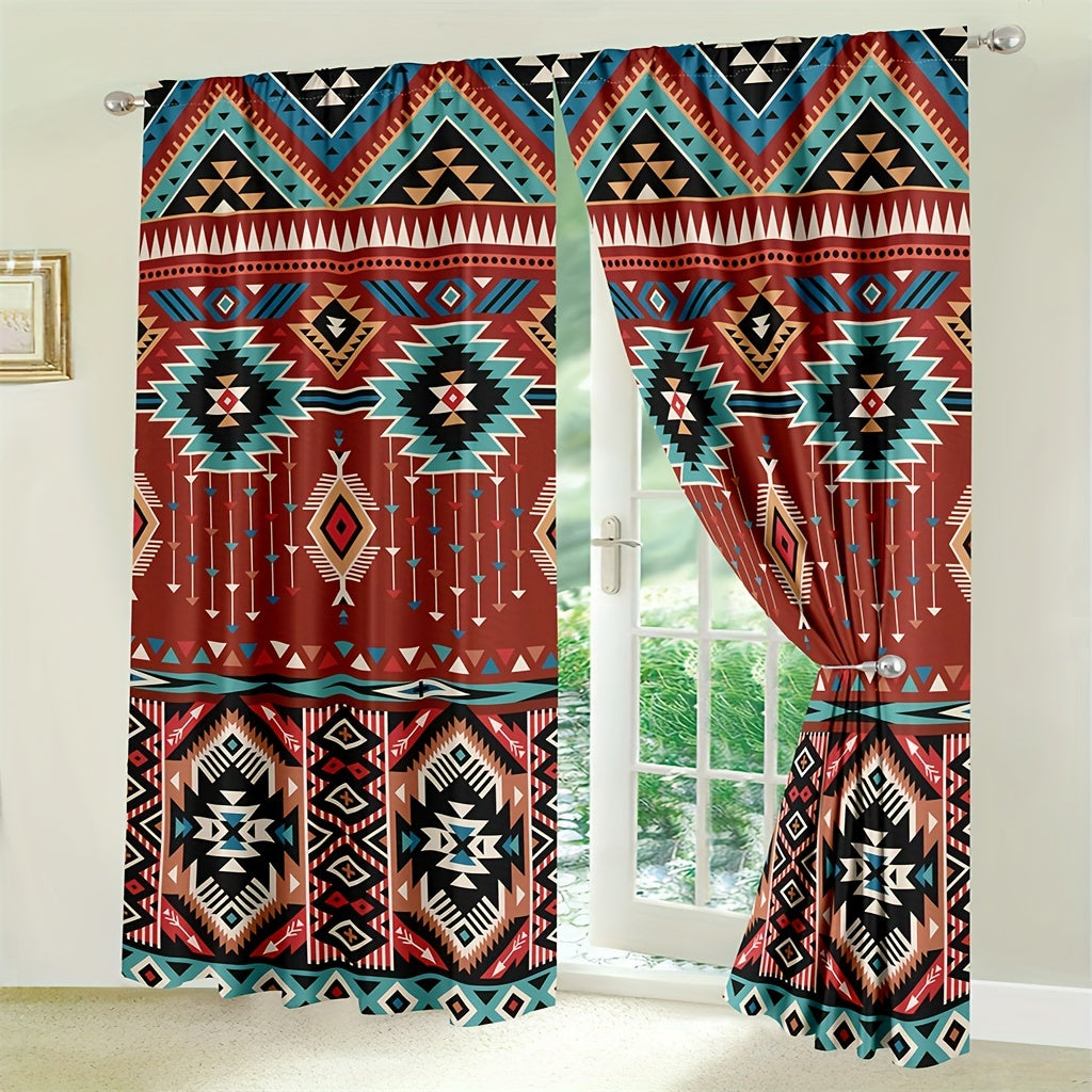 2-Panel Vintage Patterned Blackout Curtains - Boho Chic Rod Pocket Design for Bedroom, Office, Kitchen, Living Room, Study - Home Decor Essentials with Light Blocking Function