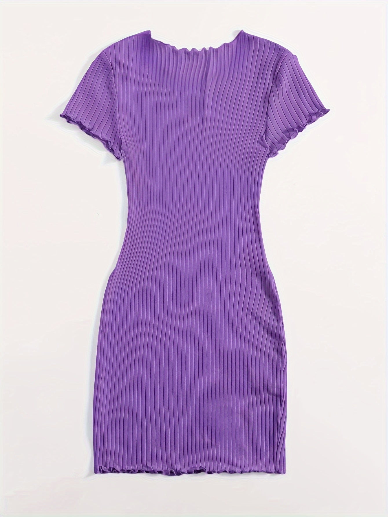 Chic Solid Color Lettuce Hem Dress - Flattering Slim Fit, Versatile Crew Neck, Short Sleeve for Spring & Summer - Womens Casual Fashion