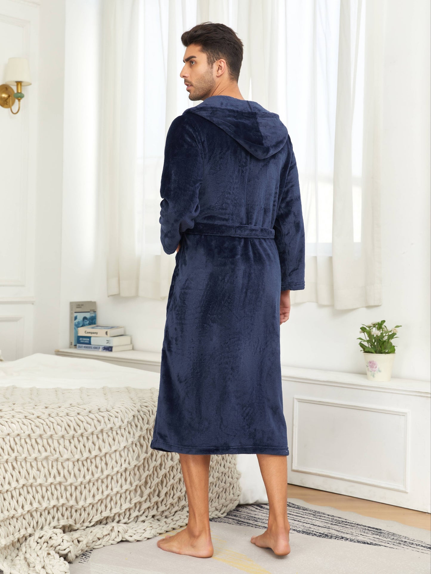 Cozy Plush Fleece Men's Hooded Bathrobe - Soft, Thick, and Fluffy Sleepwear Robes with Pockets for Relaxation - Ideal for Cold Winter Nights, Lounging Around, and Post-Shower Warmth