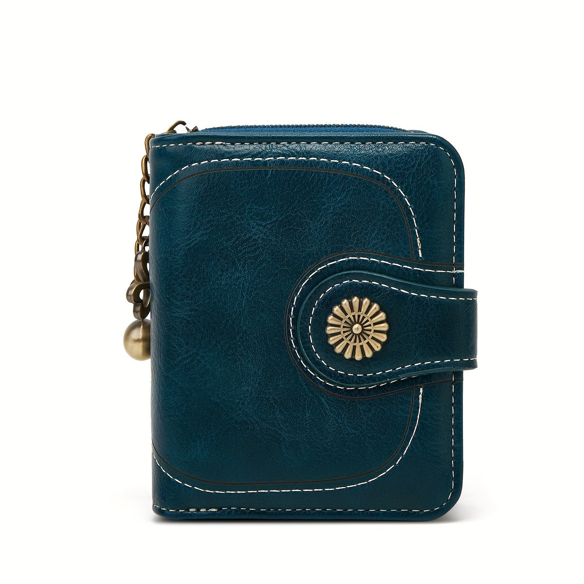 Vintage Solid Color Short Wallet, Zipper Around Coin Purse, Classic Women's Credit Card Holder
