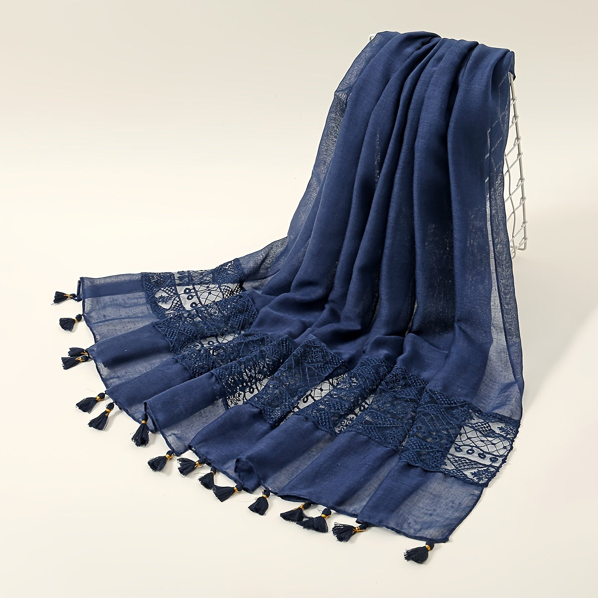 Delicate Embroidered Lace Tassel Scarf - Fashionable & Elegant for Casual Wear - Versatile Cold Weather Accessory, Perfect for Eid Celebrations