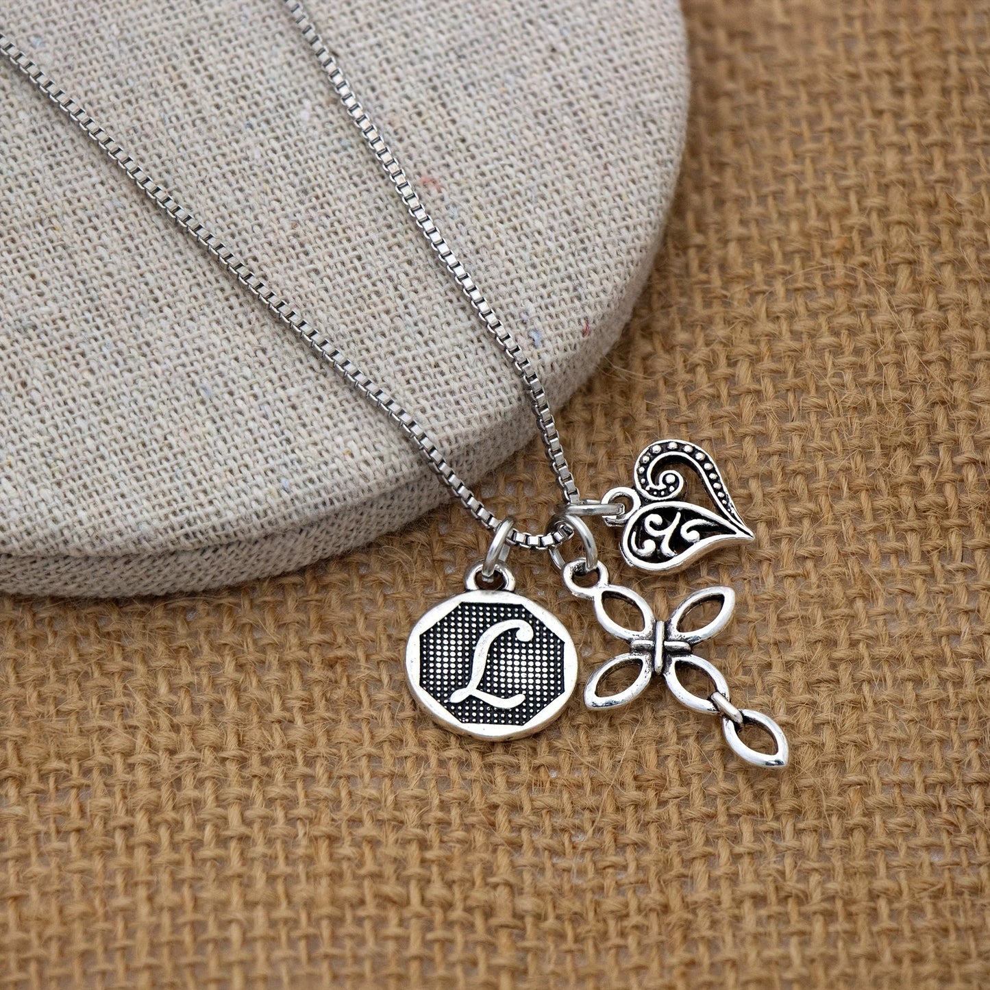 1pc Silvery Initial A-Z Square Chain Necklace For Men Women, Letter Heart Cross Pendant Necklaces, Valentine's Day Birthday Jewelry Gifts