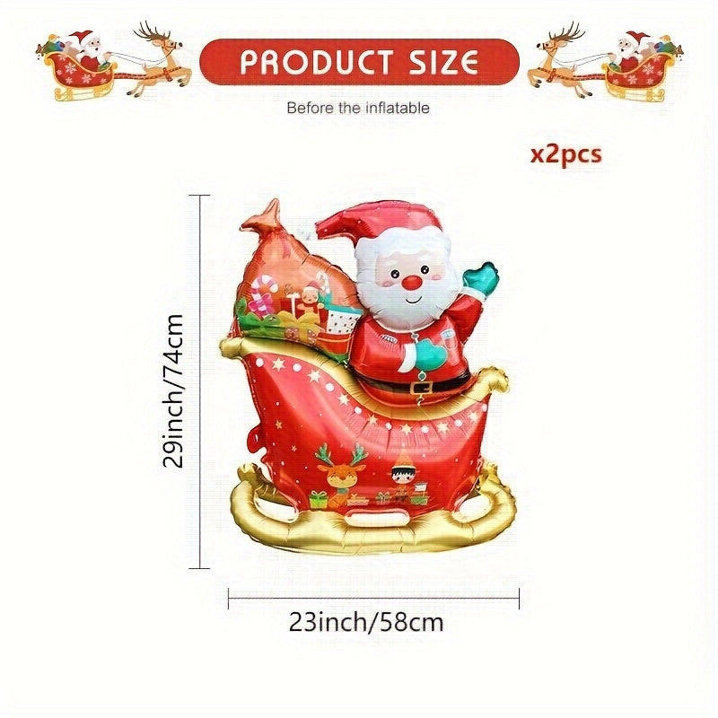 2pcs-29inch Christmas Sleigh Santa Claus Balloons for Christmas and New Year Parties - Red & Golden Sleigh Decorations, Indoor and Outdoor Use