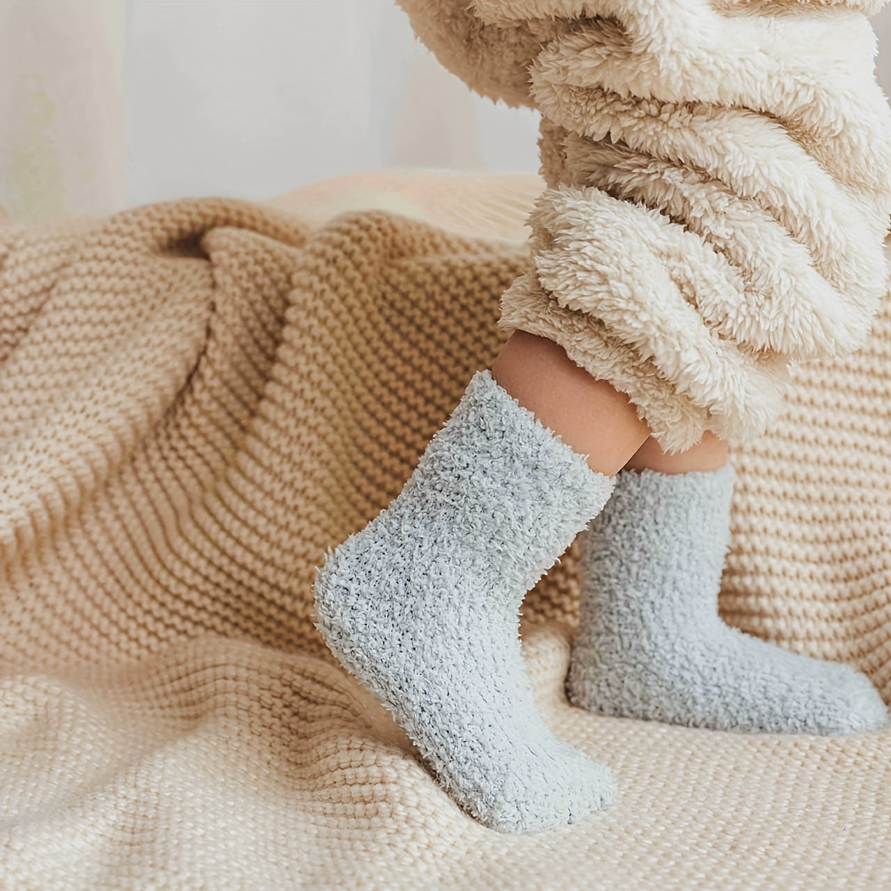 3pairs Baby Boys Kids Thickened Warm Coral Fleece Socks For Winter, Anti-skid Socks, 0-5 Years Old Toddlers Children's Trendy Socks