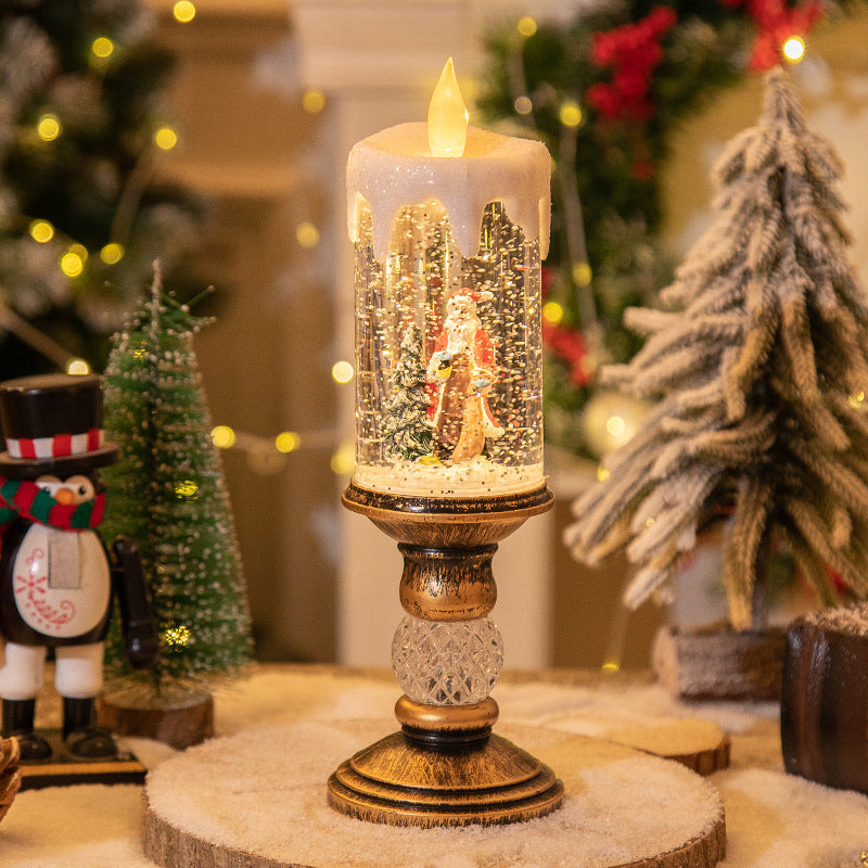 Santa Christmas Snowman Christmas Tree Christmas Decoration, Water-filled Candles With Scene Interior Decoration Christmas Crystal Lights Snow Santa Presents Flameless Candle Lights (with Music)