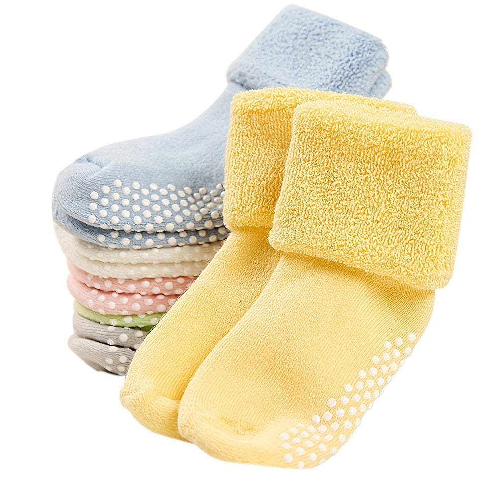 6pairs Boys Girls Kids Thickened Warm Socks, Anti-skid Socks, Casual Plain Color Socks, Toddlers Children's Trendy Socks