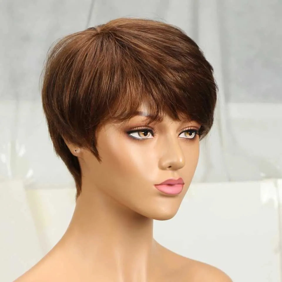 Synthetic Wigs Synthetic Wigs Short Pixie Cut Straight Hair Wig Brazilian Remy Hair Human Hair Wigs With Bangs 99J Burgundy P4/30 #4 Wig Cheap Glueless Wig 240329