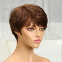 Synthetic Wigs Synthetic Wigs Short Pixie Cut Straight Hair Wig Brazilian Remy Hair Human Hair Wigs With Bangs 99J Burgundy P4/30 #4 Wig Cheap Glueless Wig 240329