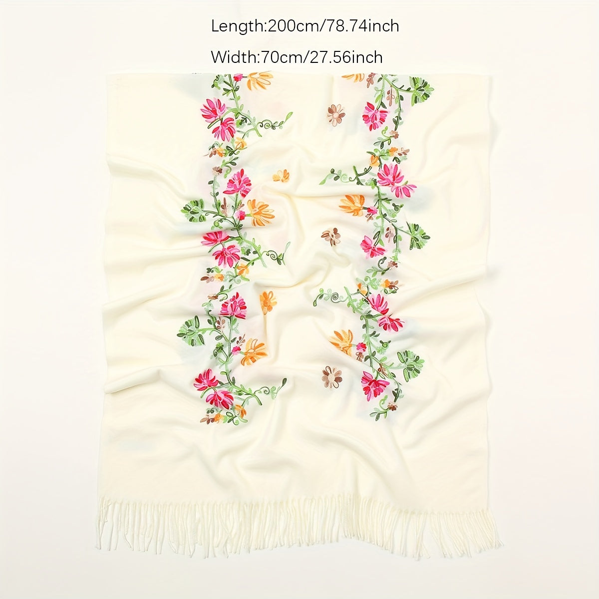 Embroidered National Style Scarf - Soft, Warm, Windproof, and Elegant Wrap for Going Out - Polyester Imitation Cashmere with Tassel and Flower Pattern