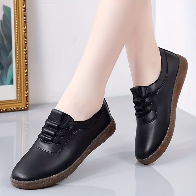 Chic Womens Round Toe Lace Up Oxfords - Lightweight, Comfy Faux Leather Shoes with Tassel Embellishment - Solid Color, All-Season, Low Top, Fall Favorite