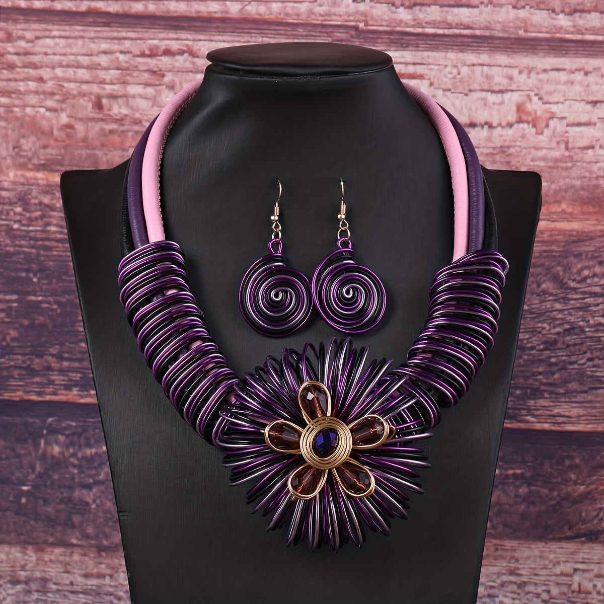3pcs Earrings Plus Necklace Exaggerated Jewelry Set Colorful Flower Design Stunning Party Accessories Traditional Bridal Accessories