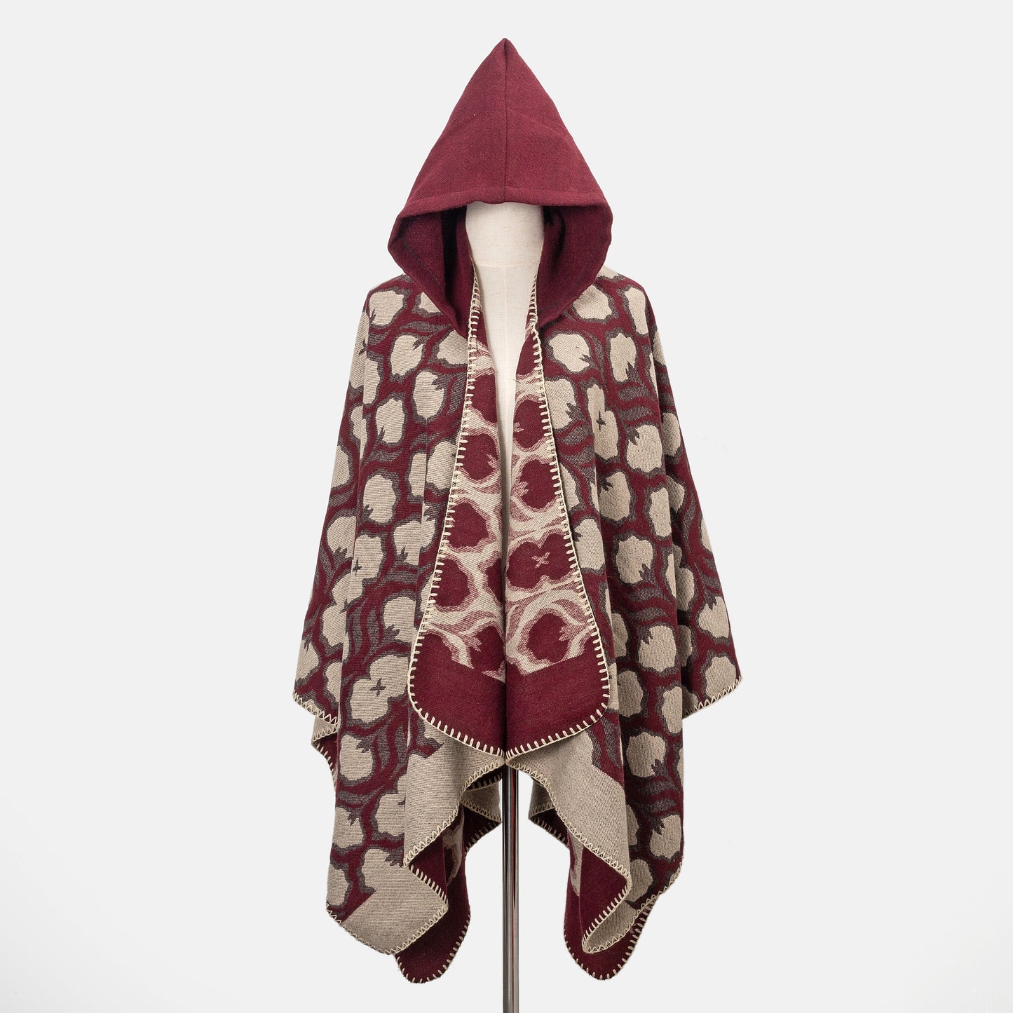 Cozy Oversized Hoodie Scarf Blanket - Stylish Boho Geometric Print with Tassels - Ultra-Soft Warm Cape for Outdoor Adventures, Windproof & Thick Cardigan Shawl