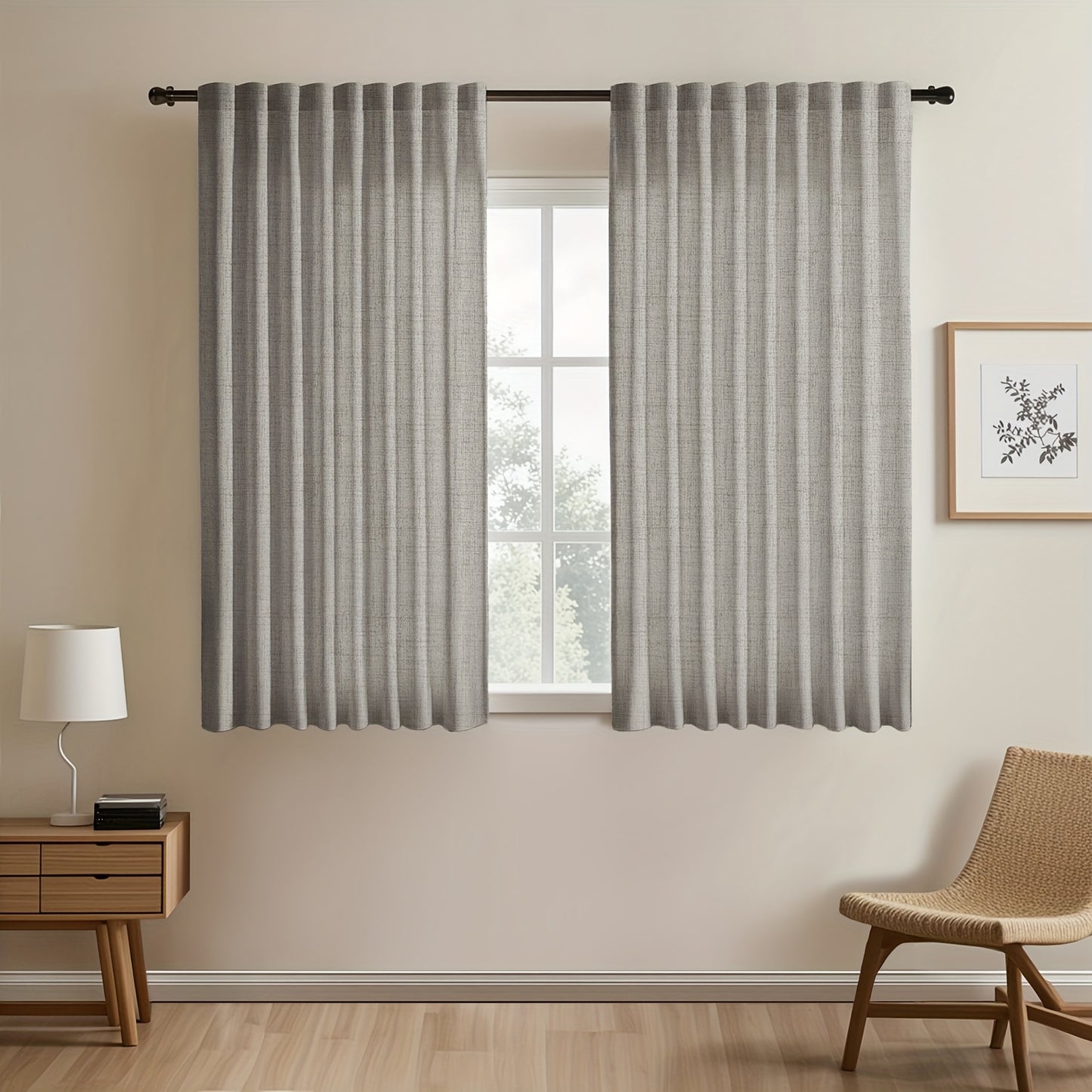 2pcs Contemporary Linen-Look Curtains - European Style, Light Filtering, UV Protection, Polyester Material, Solid Color, Machine Washable, for Living Room/Bedroom/Kitchen/Study, No Lining, Rod Pocket Hanging Type, Suitable for All Seasons