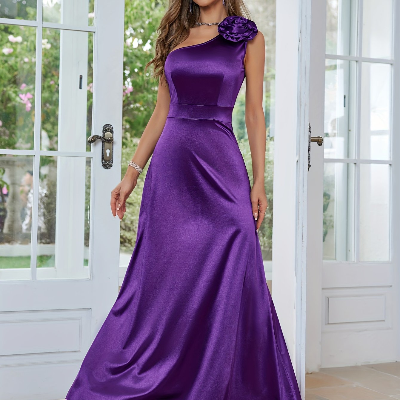 Elegant One-Shoulder Sleeveless Evening Gown - Asymmetrical, Extra-Long A-Line for Parties & Formal Events