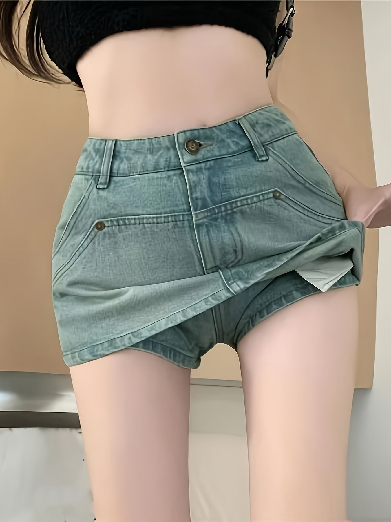 ZllKl Hot Retro Style Mini Denim Shorts, Plain Washed Blue Denim Skorts, Women's Denim Jeans & Clothing