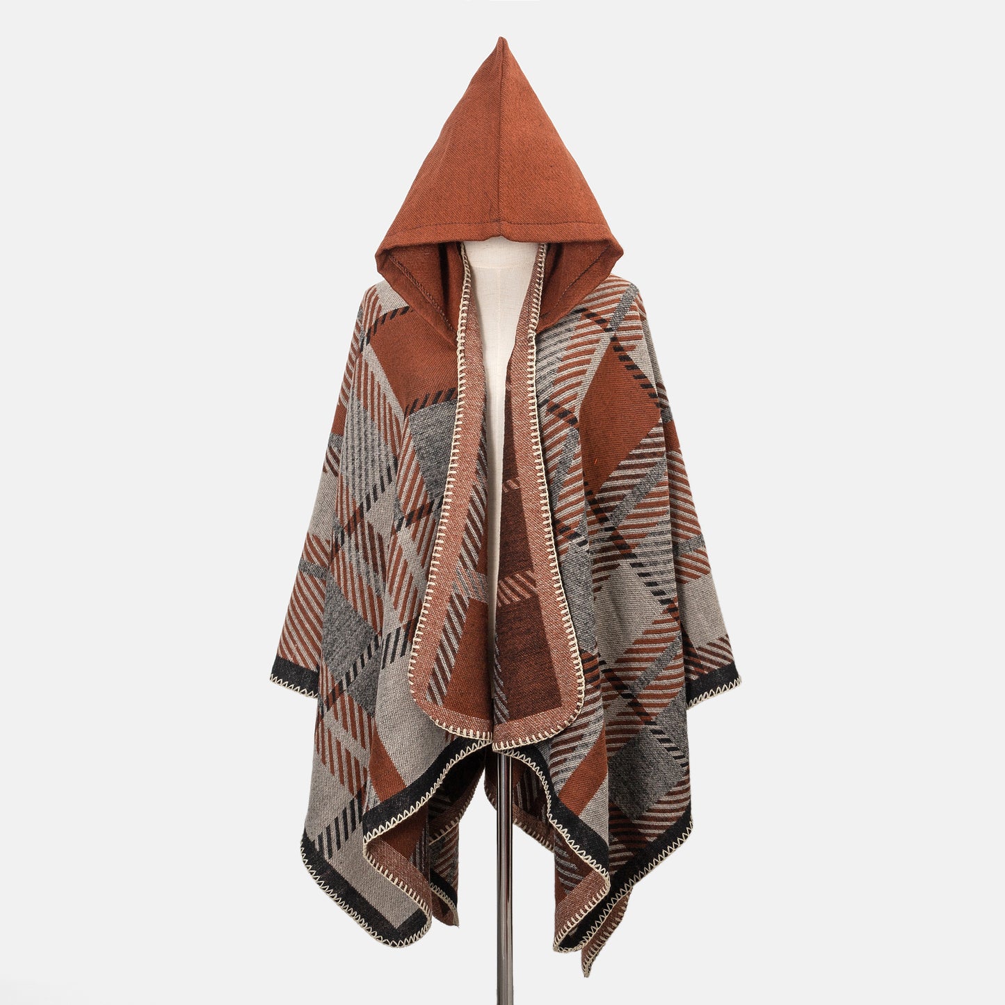 Cozy Oversized Hoodie Scarf Blanket - Stylish Boho Geometric Print with Tassels - Ultra-Soft Warm Cape for Outdoor Adventures, Windproof & Thick Cardigan Shawl