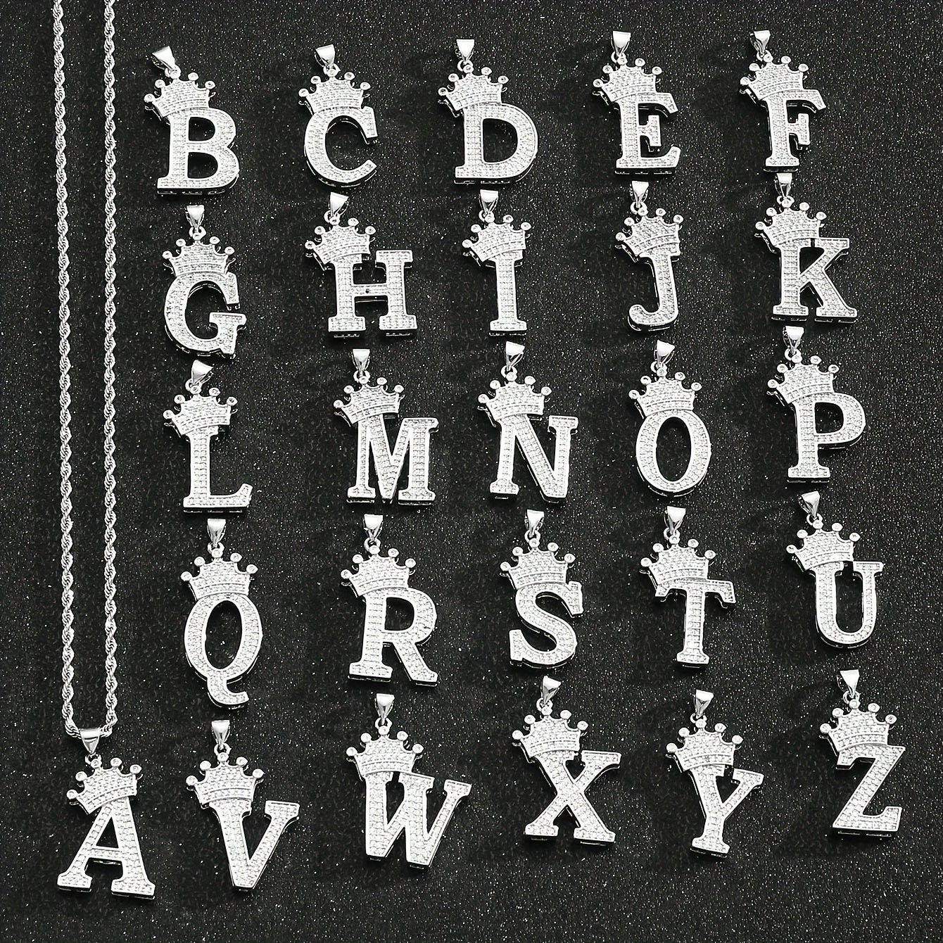 Layered Crown Initial Letter Pendant Twist Chain Necklace For Women Unisex Jewelry Daily Decoration
