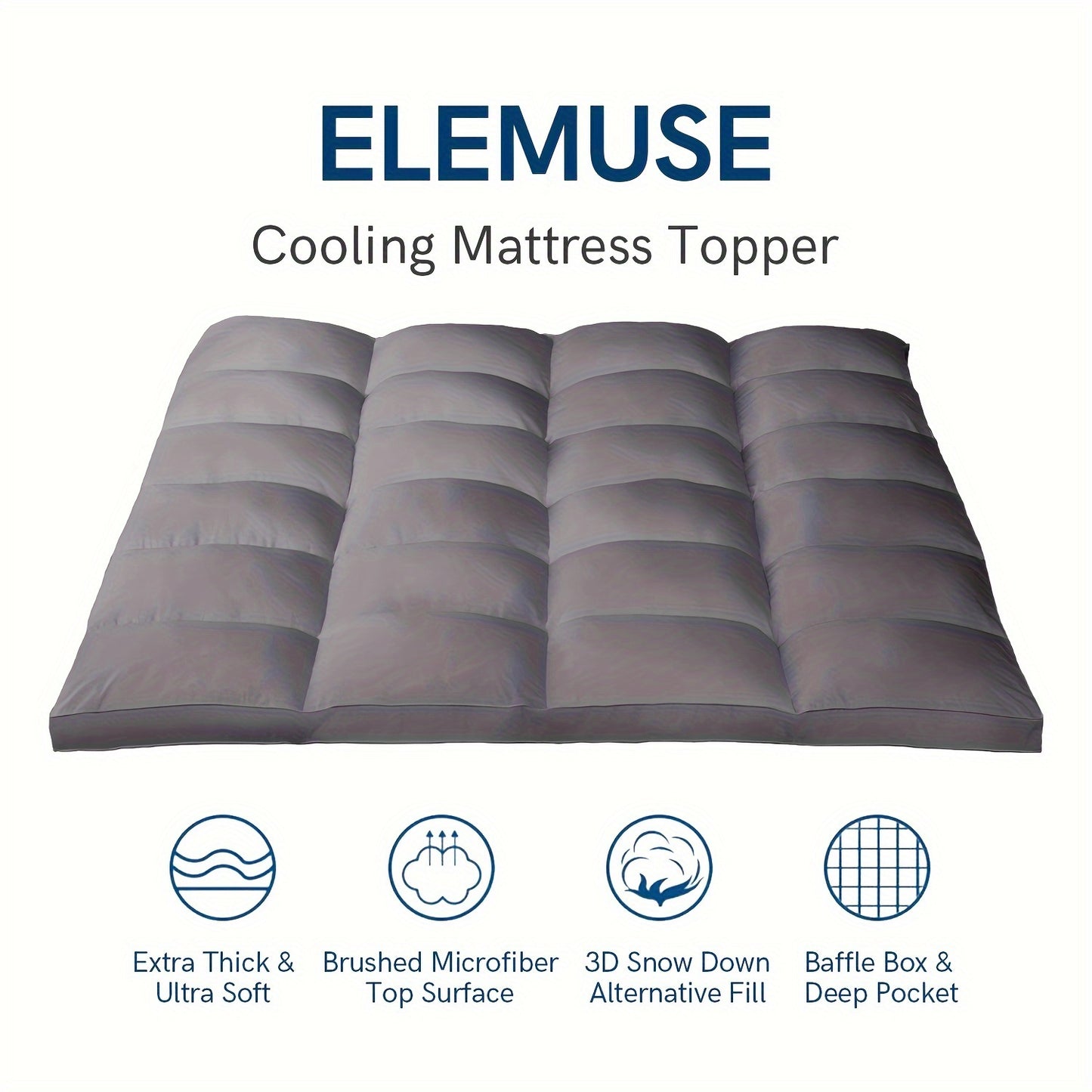 2inch Mattress Topper For Back Pain, Extra Thick Mattress Pad Cover, Plush Soft Pillowtop With Elastic Deep Pocket, Overfilled Down Alternative Filling