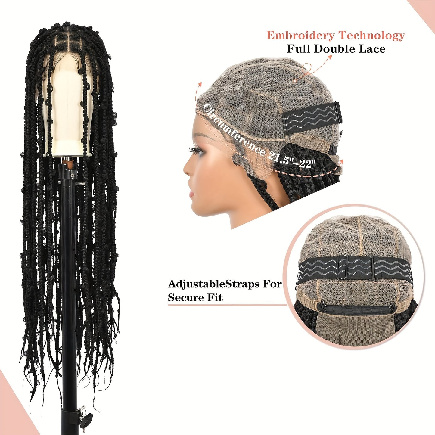 44 150% Density Full Lace Bohemian Braided Wig with Triangle Knotless Box Braids, Boho Curls, and Natural Black Color for African Women